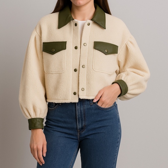 Crosby by Mollie Burch Gemma Jacket Women's Medium Ivory Vegan Shearling Leather - Picture 1 of 14